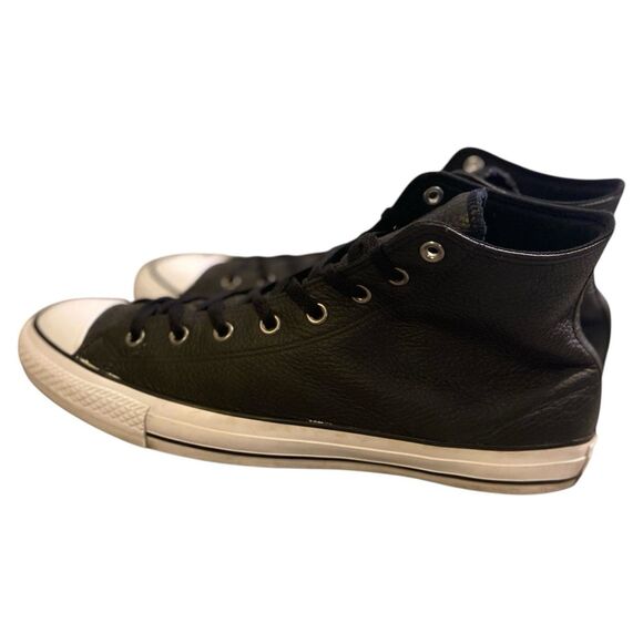 Converse All Star Chuck Taylor Leather Shoes Men’s 13 Black High Top Sneakers - Picture 4 of 16